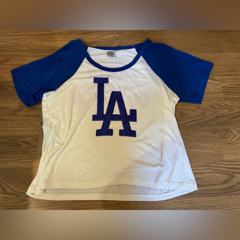 PINK Victoria's Secret Blue and White LA Tee